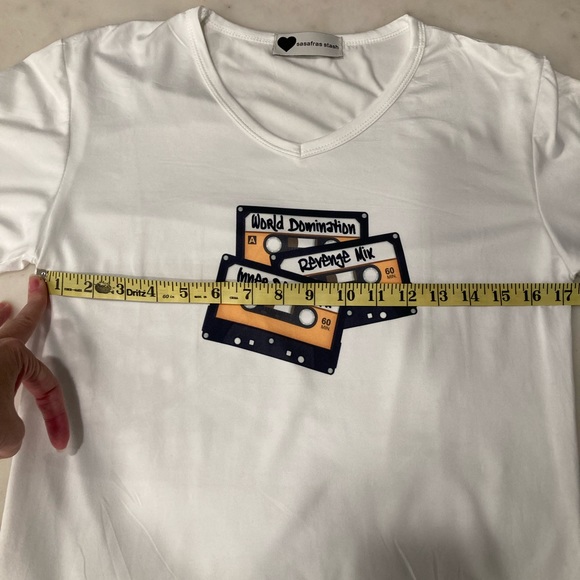 Retro Mixtape Mania White Tee: World Domination, Inner Peace, and Revenge - Picture 3 of 6